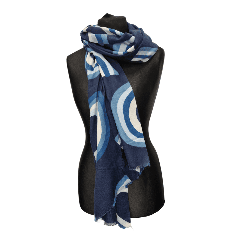 Pashmina m/mynstri-blá