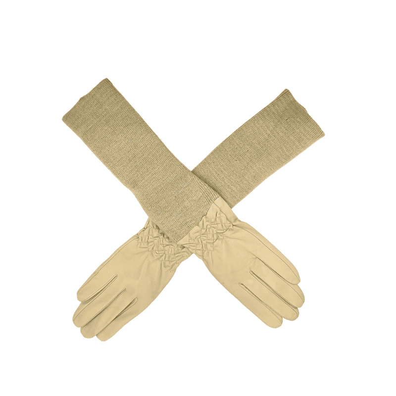 Háir leðurhanskar með stroffi-beige